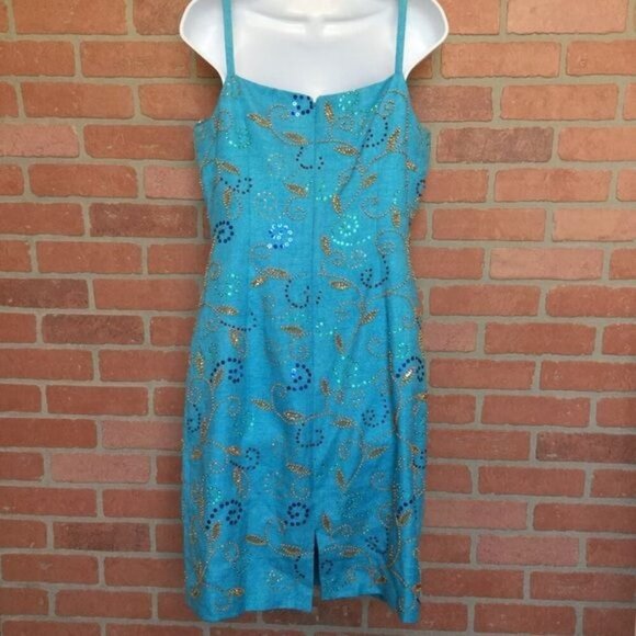 Vintage Chetta B Beaded Silk Party Dress Size 10 Embellished - Picture 6 of 8